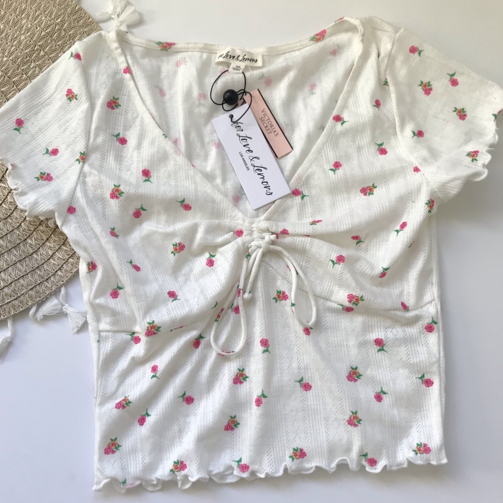 For Love And Lemons Blossom Pointelle Top White Floral Medium NEW - Picture 5 of 8